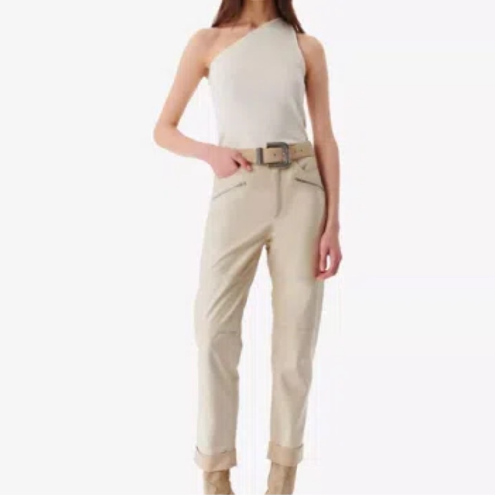 IRO Aysel Straight Leg Leather Pants in Ecru
